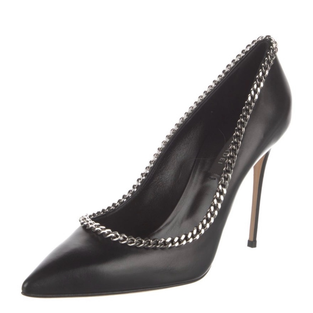 Casadei Black  Stiletto Heels with Silver Chain Detail